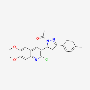 molecular formula C23H20ClN3O3 B2751202 1-(5-(7-chloro-2,3-dihydro-[1,4]dioxino[2,3-g]quinolin-8-yl)-3-(p-tolyl)-4,5-dihydro-1H-pyrazol-1-yl)ethanone CAS No. 672886-95-2