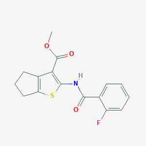 molecular formula C16H14FNO3S B275121 METHYL 2-(2-FLUOROBENZAMIDO)-4H,5H,6H-CYCLOPENTA[B]THIOPHENE-3-CARBOXYLATE 