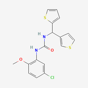 molecular formula C17H15ClN2O2S2 B2751230 1-(5-Chloro-2-methoxyphenyl)-3-(thiophen-2-yl(thiophen-3-yl)methyl)urea CAS No. 2034420-78-3