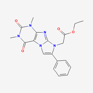 molecular formula C19H19N5O4 B2751241 ethyl 2-{1,3-dimethyl-2,4-dioxo-7-phenyl-1H,2H,3H,4H,8H-imidazo[1,2-g]purin-8-yl}acetate CAS No. 861138-25-2