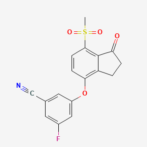 molecular formula C17H12FNO4S B2751243 3-Fluoro-5-((7-(methylsulfonyl)-1-oxo-2,3-dihydro-1H-inden-4-yl)oxy)benzonitrile CAS No. 1672665-55-2