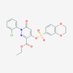 molecular formula C21H17ClN2O8S B2751244 Ethyl 1-(2-chlorophenyl)-4-(((2,3-dihydrobenzo[b][1,4]dioxin-6-yl)sulfonyl)oxy)-6-oxo-1,6-dihydropyridazine-3-carboxylate CAS No. 899728-14-4
