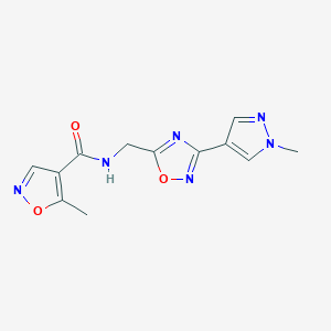 molecular formula C12H12N6O3 B2751251 5-methyl-N-((3-(1-methyl-1H-pyrazol-4-yl)-1,2,4-oxadiazol-5-yl)methyl)isoxazole-4-carboxamide CAS No. 2034297-33-9