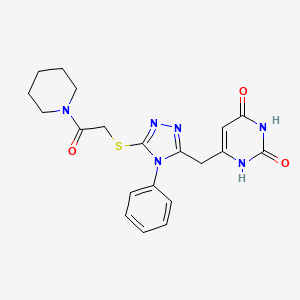 molecular formula C20H22N6O3S B2751255 6-[[5-(2-oxo-2-piperidin-1-ylethyl)sulfanyl-4-phenyl-1,2,4-triazol-3-yl]methyl]-1H-pyrimidine-2,4-dione CAS No. 852046-52-7