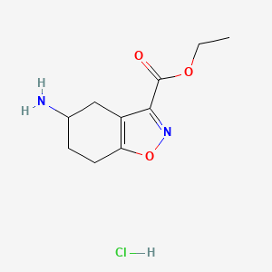 molecular formula C10H15ClN2O3 B2751312 Ethyl 5-amino-4,5,6,7-tetrahydrobenzo[d]isoxazole-3-carboxylate hydrochloride CAS No. 2177263-09-9
