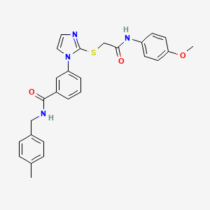 molecular formula C27H26N4O3S B2751321 3-(2-((2-((4-methoxyphenyl)amino)-2-oxoethyl)thio)-1H-imidazol-1-yl)-N-(4-methylbenzyl)benzamide CAS No. 1115564-51-6