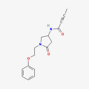 molecular formula C16H18N2O3 B2751323 N-[5-Oxo-1-(2-phenoxyethyl)pyrrolidin-3-yl]but-2-ynamide CAS No. 2411308-14-8