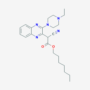 molecular formula C24H33N5O2 B2751332 庚基 2-氰基-2-[3-(4-乙基哌嗪-1-基)喹喔啉-2-基]乙酸酯 CAS No. 575471-37-3