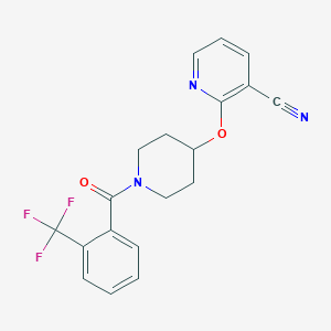 B2751340 2-((1-(2-(Trifluoromethyl)benzoyl)piperidin-4-yl)oxy)nicotinonitrile CAS No. 1797958-96-3