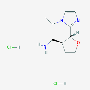 molecular formula C10H19Cl2N3O B2751500 rac-[(2r,3s)-2-(1-ethyl-1h-imidazol-2-yl)oxolan-3-yl]methanamine dihydrochloride CAS No. 1989638-25-6