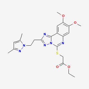 molecular formula C22H26N6O4S B2751551 ethyl 2-({2-[2-(3,5-dimethyl-1H-pyrazol-1-yl)ethyl]-8,9-dimethoxy-[1,2,4]triazolo[1,5-c]quinazolin-5-yl}sulfanyl)acetate CAS No. 1015860-65-7