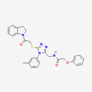 molecular formula C28H27N5O3S B2751617 N-[(5-{[2-(2,3-dihydro-1H-indol-1-yl)-2-oxoethyl]sulfanyl}-4-(3-methylphenyl)-4H-1,2,4-triazol-3-yl)methyl]-2-phenoxyacetamide CAS No. 309968-02-3