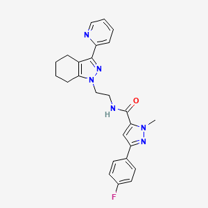 molecular formula C25H25FN6O B2751620 3-(4-fluorophenyl)-1-methyl-N-{2-[3-(pyridin-2-yl)-4,5,6,7-tetrahydro-1H-indazol-1-yl]ethyl}-1H-pyrazole-5-carboxamide CAS No. 1796988-77-6