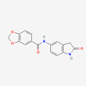 molecular formula C16H12N2O4 B2751690 N-(2-oxoindolin-5-yl)benzo[d][1,3]dioxole-5-carboxamide CAS No. 921546-09-0