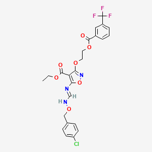 molecular formula C24H21ClF3N3O7 B2751836 Ethyl 5-[({[(4-chlorobenzyl)oxy]amino}methylene)amino]-3-(2-{[3-(trifluoromethyl)benzoyl]oxy}ethoxy)-4-isoxazolecarboxylate CAS No. 303997-17-3
