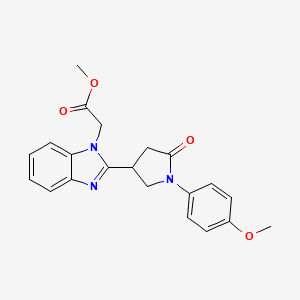 molecular formula C21H21N3O4 B2751883 methyl 2-{2-[1-(4-methoxyphenyl)-5-oxopyrrolidin-3-yl]-1H-1,3-benzodiazol-1-yl}acetate CAS No. 912902-98-8
