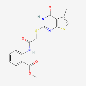 molecular formula C18H17N3O4S2 B2751984 methyl 2-[2-({5,6-dimethyl-4-oxo-3H,4H-thieno[2,3-d]pyrimidin-2-yl}sulfanyl)acetamido]benzoate CAS No. 494826-15-2