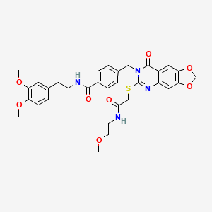 molecular formula C32H34N4O8S B2752060 N-[2-(3,4-dimethoxyphenyl)ethyl]-4-{[6-({[(2-methoxyethyl)carbamoyl]methyl}sulfanyl)-8-oxo-2H,7H,8H-[1,3]dioxolo[4,5-g]quinazolin-7-yl]methyl}benzamide CAS No. 688062-33-1