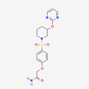 molecular formula C17H20N4O5S B2752069 2-(4-((3-(Pyrimidin-2-yloxy)piperidin-1-yl)sulfonyl)phenoxy)acetamide CAS No. 2034325-99-8