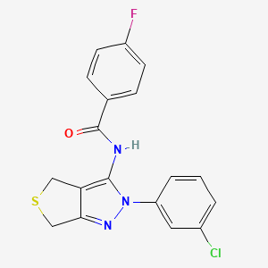 molecular formula C18H13ClFN3OS B2752107 N-[2-(3-chlorophenyl)-2H,4H,6H-thieno[3,4-c]pyrazol-3-yl]-4-fluorobenzamide CAS No. 450340-71-3