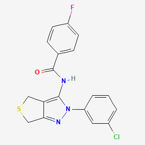 molecular formula C18H13ClFN3OS B2752107 N-[2-(3-chlorophenyl)-4,6-dihydrothieno[3,4-c]pyrazol-3-yl]-4-fluorobenzamide CAS No. 450340-71-3