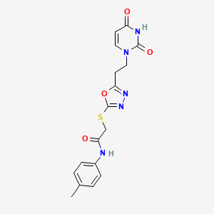 molecular formula C17H17N5O4S B2752223 2-({5-[2-(2,4-dioxo-1,2,3,4-tetrahydropyrimidin-1-yl)ethyl]-1,3,4-oxadiazol-2-yl}sulfanyl)-N-(4-methylphenyl)acetamide CAS No. 946307-12-6