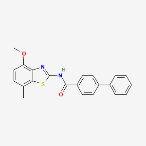 molecular formula C22H18N2O2S B2752407 N-(4-methoxy-7-methyl-1,3-benzothiazol-2-yl)-[1,1'-biphenyl]-4-carboxamide CAS No. 920465-59-4