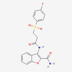 3-(3-((4-Fluorophenyl)sulfonyl)propanamido)benzofuran-2-carboxamide
