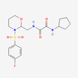 molecular formula C18H24FN3O5S B2752450 N-cyclopentyl-N'-{[3-(4-fluorobenzenesulfonyl)-1,3-oxazinan-2-yl]methyl}ethanediamide CAS No. 869071-54-5