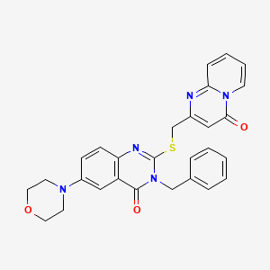 molecular formula C28H25N5O3S B2752504 3-benzyl-6-(morpholin-4-yl)-2-[({4-oxo-4H-pyrido[1,2-a]pyrimidin-2-yl}methyl)sulfanyl]-3,4-dihydroquinazolin-4-one CAS No. 422278-99-7