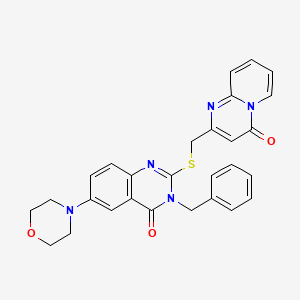 3-Benzyl-6-morpholin-4-yl-2-[(4-oxopyrido[1,2-a]pyrimidin-2-yl)methylsulfanyl]quinazolin-4-one