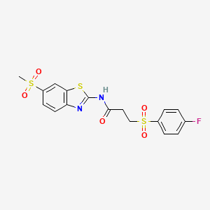 molecular formula C17H15FN2O5S3 B2752516 3-((4-fluorophenyl)sulfonyl)-N-(6-(methylsulfonyl)benzo[d]thiazol-2-yl)propanamide CAS No. 895475-50-0