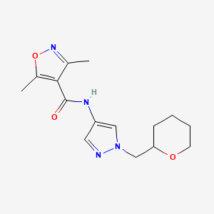 molecular formula C15H20N4O3 B2752518 3,5-dimethyl-N-(1-((tetrahydro-2H-pyran-2-yl)methyl)-1H-pyrazol-4-yl)isoxazole-4-carboxamide CAS No. 2034373-77-6