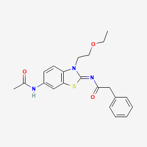 molecular formula C21H23N3O3S B2752546 N-[(2Z)-6-acetamido-3-(2-ethoxyethyl)-2,3-dihydro-1,3-benzothiazol-2-ylidene]-2-phenylacetamide CAS No. 865174-17-0