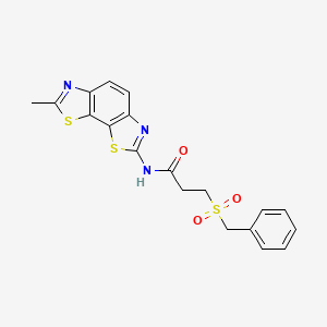 molecular formula C19H17N3O3S3 B2752549 3-(benzylsulfonyl)-N-(7-methylbenzo[1,2-d:4,3-d']bis(thiazole)-2-yl)propanamide CAS No. 923386-24-7