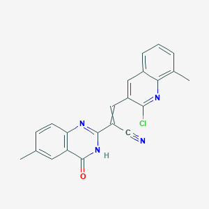 molecular formula C22H15ClN4O B2752553 3-(2-Chloro-8-methylquinolin-3-yl)-2-(6-methyl-4-oxo-3,4-dihydroquinazolin-2-yl)prop-2-enenitrile CAS No. 380391-55-9
