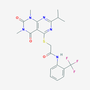molecular formula C20H20F3N5O3S B2752558 2-((2-isopropyl-6,8-dimethyl-5,7-dioxo-5,6,7,8-tetrahydropyrimido[4,5-d]pyrimidin-4-yl)thio)-N-(2-(trifluoromethyl)phenyl)acetamide CAS No. 863002-70-4