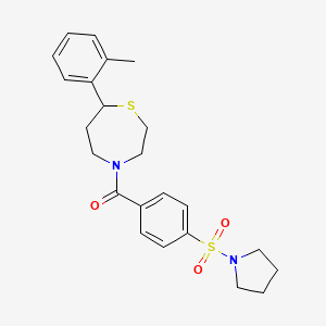 molecular formula C23H28N2O3S2 B2752593 (4-(Pyrrolidin-1-ylsulfonyl)phenyl)(7-(o-tolyl)-1,4-thiazepan-4-yl)methanone CAS No. 1705250-12-9