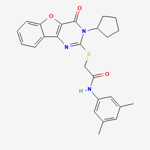 molecular formula C25H25N3O3S B2752594 2-((3-cyclopentyl-4-oxo-3,4-dihydrobenzofuro[3,2-d]pyrimidin-2-yl)thio)-N-(3,5-dimethylphenyl)acetamide CAS No. 899742-49-5