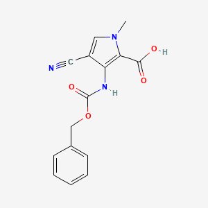 molecular formula C15H13N3O4 B2752599 4-Cyano-1-methyl-3-(phenylmethoxycarbonylamino)pyrrole-2-carboxylic acid CAS No. 2248411-23-4