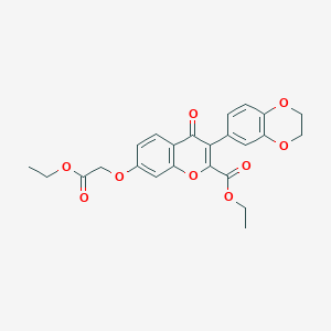 molecular formula C24H22O9 B2752607 ethyl 3-(2,3-dihydro-1,4-benzodioxin-6-yl)-7-(2-ethoxy-2-oxoethoxy)-4-oxo-4H-chromene-2-carboxylate CAS No. 637749-13-4