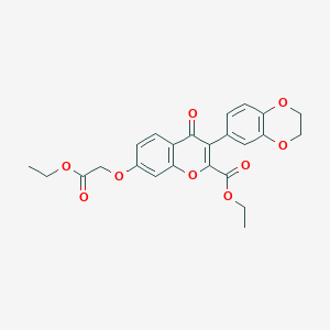 molecular formula C24H22O9 B2752607 Ethyl 3-(2,3-dihydro-1,4-benzodioxin-6-yl)-7-(2-ethoxy-2-oxoethoxy)-4-oxochromene-2-carboxylate CAS No. 637749-13-4