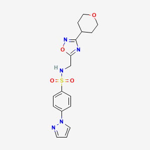 molecular formula C17H19N5O4S B2752609 N-{[3-(oxan-4-yl)-1,2,4-oxadiazol-5-yl]methyl}-4-(1H-pyrazol-1-yl)benzene-1-sulfonamide CAS No. 2034292-15-2
