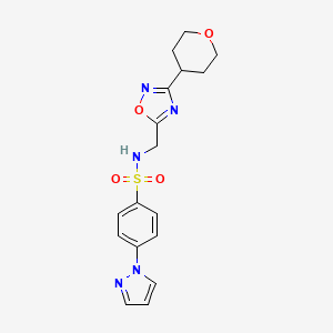 molecular formula C17H19N5O4S B2752609 4-(1H-吡唑-1-基)-N-((3-(四氢-2H-吡喃-4-基)-1,2,4-噁二唑-5-基)甲基)苯磺酰胺 CAS No. 2034292-15-2