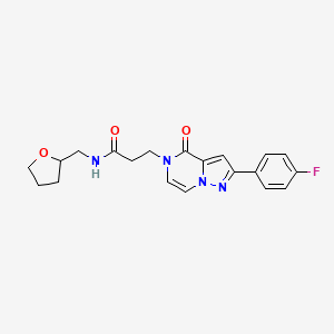 molecular formula C20H21FN4O3 B2752685 3-[2-(4-fluorophenyl)-4-oxopyrazolo[1,5-a]pyrazin-5(4H)-yl]-N-(tetrahydrofuran-2-ylmethyl)propanamide CAS No. 1326887-35-7
