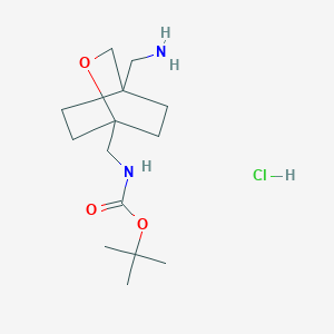 molecular formula C14H27ClN2O3 B2752686 tert-butylN-{[4-(aminomethyl)-2-oxabicyclo[2.2.2]octan-1-yl]methyl}carbamatehydrochloride CAS No. 2260932-09-8