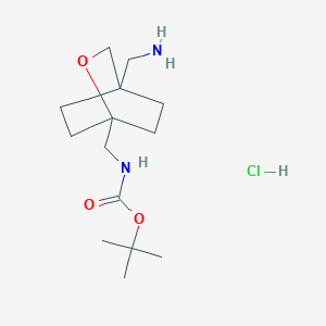 molecular formula C14H27ClN2O3 B2752686 Tert-butyl N-[[4-(aminomethyl)-2-oxabicyclo[2.2.2]octan-1-yl]methyl]carbamate;hydrochloride CAS No. 2260932-09-8