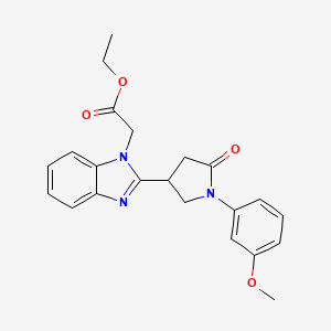 molecular formula C22H23N3O4 B2752734 ethyl 2-{2-[1-(3-methoxyphenyl)-5-oxopyrrolidin-3-yl]-1H-1,3-benzodiazol-1-yl}acetate CAS No. 912898-10-3