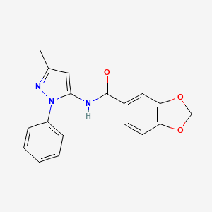 molecular formula C18H15N3O3 B2752758 N-(3-methyl-1-phenyl-1H-pyrazol-5-yl)-2H-1,3-benzodioxole-5-carboxamide CAS No. 1006512-02-2