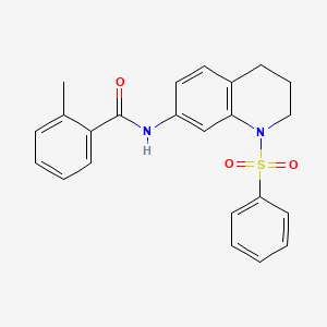 molecular formula C23H22N2O3S B2752801 N-[1-(benzenesulfonyl)-1,2,3,4-tetrahydroquinolin-7-yl]-2-methylbenzamide CAS No. 1005301-29-0